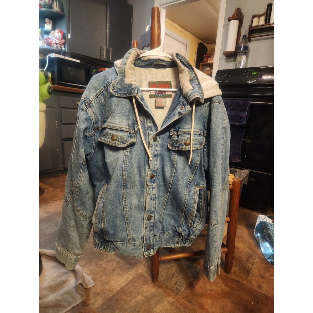 Vintage 1980s New Order Denim Hooded Bomber Jacket Mens Size Medium, Grunge Rare